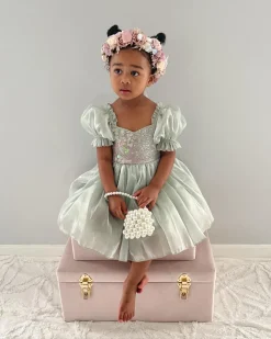 Shell Cove Sequin Green Girls Party Dress