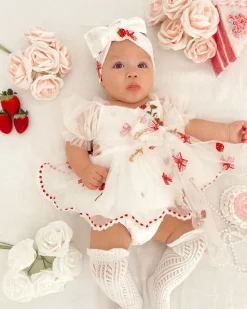 Strawberry Fields White Baby Girl Romper