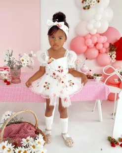 Strawberry Fields White Baby Girl Romper