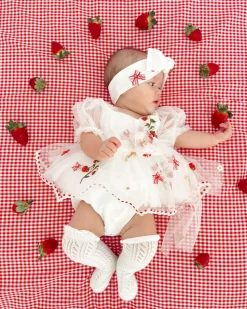 Strawberry Fields White Baby Girl Romper