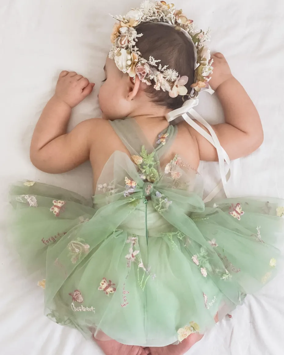 Sugar Plum Forest Green Baby Girl Romper