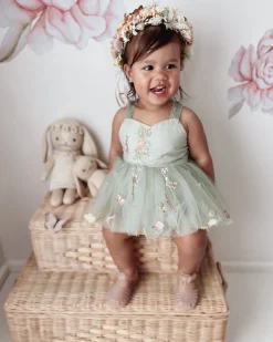 Sugar Plum Forest Green Baby Girl Romper
