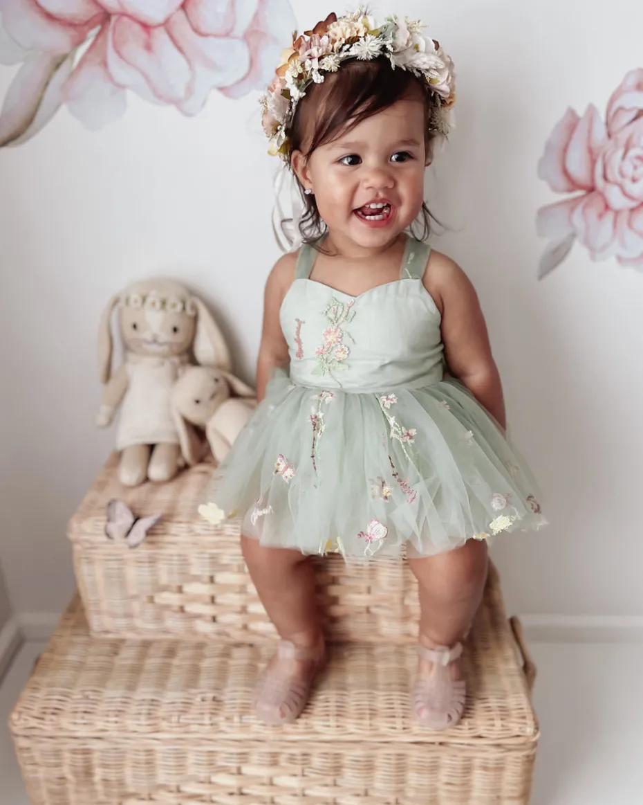 Sugar Plum Forest Green Baby Girl Romper
