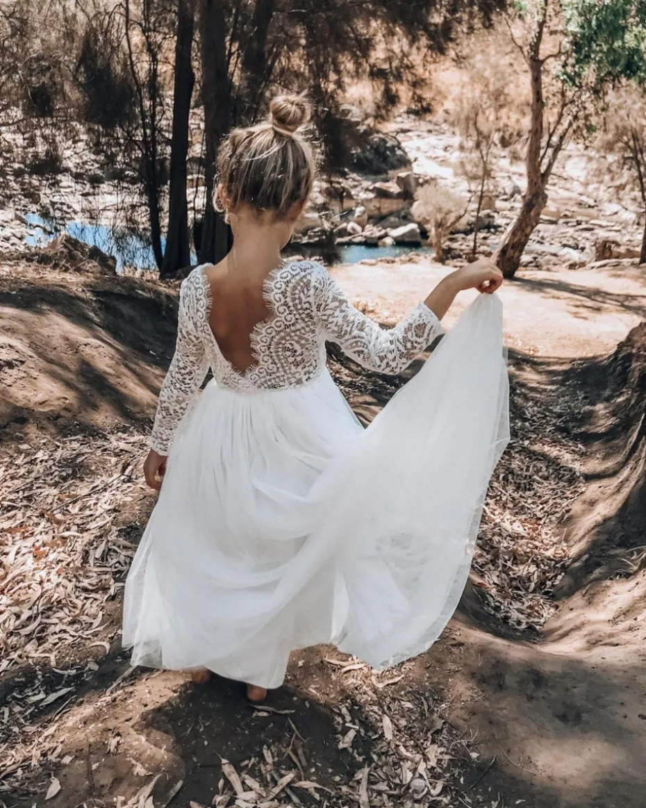 Swan White Flower Girl Lace Dress