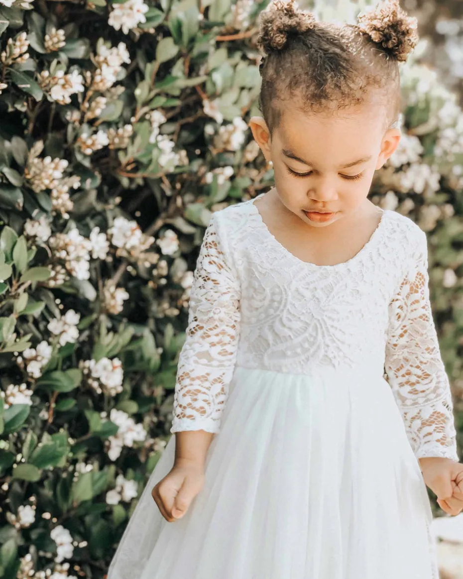 Swan White Flower Girl Lace Dress