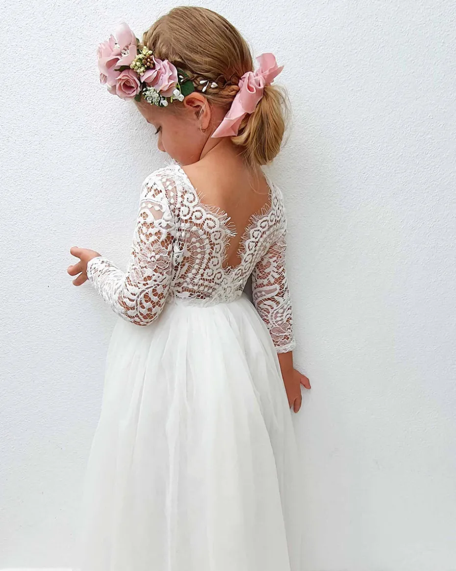 Swan White Flower Girl Lace Dress