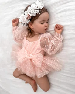 Swiss Dot Bloom Pink Rose Baby Girl Romper Romper