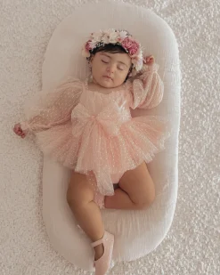 Swiss Dot Bloom Pink Rose Baby Girl Romper Romper