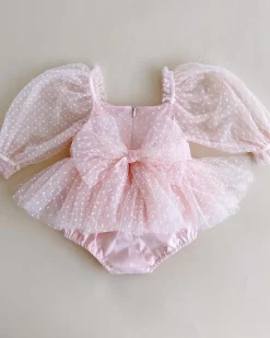 Swiss Dot Bloom Pink Rose Baby Girl Romper Romper