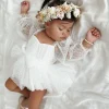 Swiss Dot Bloom White Baby Girl Romper