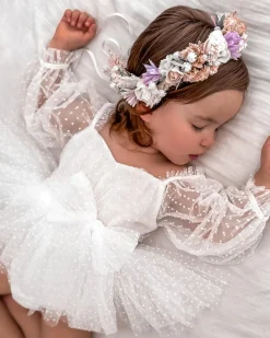 Swiss Dot Bloom White Baby Girl Romper