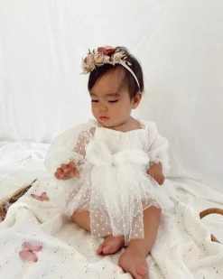 Swiss Dot Bloom White Baby Girl Romper