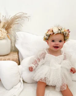 Swiss Dot Bloom White Baby Girl Romper