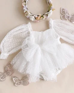 Swiss Dot Bloom White Baby Girl Romper
