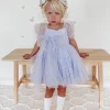 Swiss Dot Periwinkle Gardenia Girls Party Dress