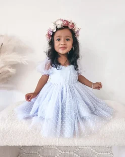 Swiss Dot Periwinkle Gardenia Girls Party Dress