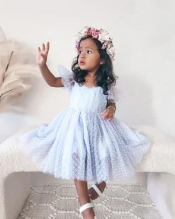 Swiss Dot Periwinkle Gardenia Girls Party Dress