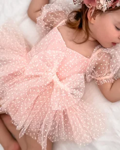 Swiss Dot Pink Rose Flower Fairy Baby Girl Romper