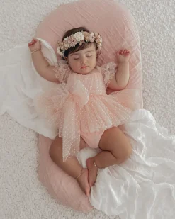 Swiss Dot Pink Rose Flower Fairy Baby Girl Romper