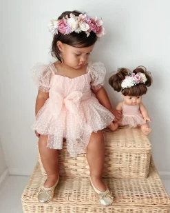 Swiss Dot Pink Rose Flower Fairy Baby Girl Romper