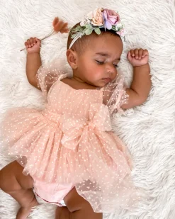 Swiss Dot Pink Rose Flower Fairy Baby Girl Romper