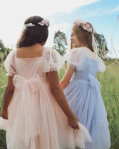 Swiss Dot Pink Rose Gardenia Flower Girl Dress