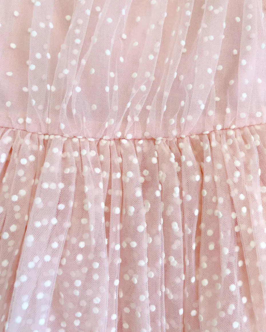 Swiss Dot Rosebud Pink Rose Flower Girl Dress