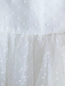 Swiss Dot Rosebud White Flower Girl Dress