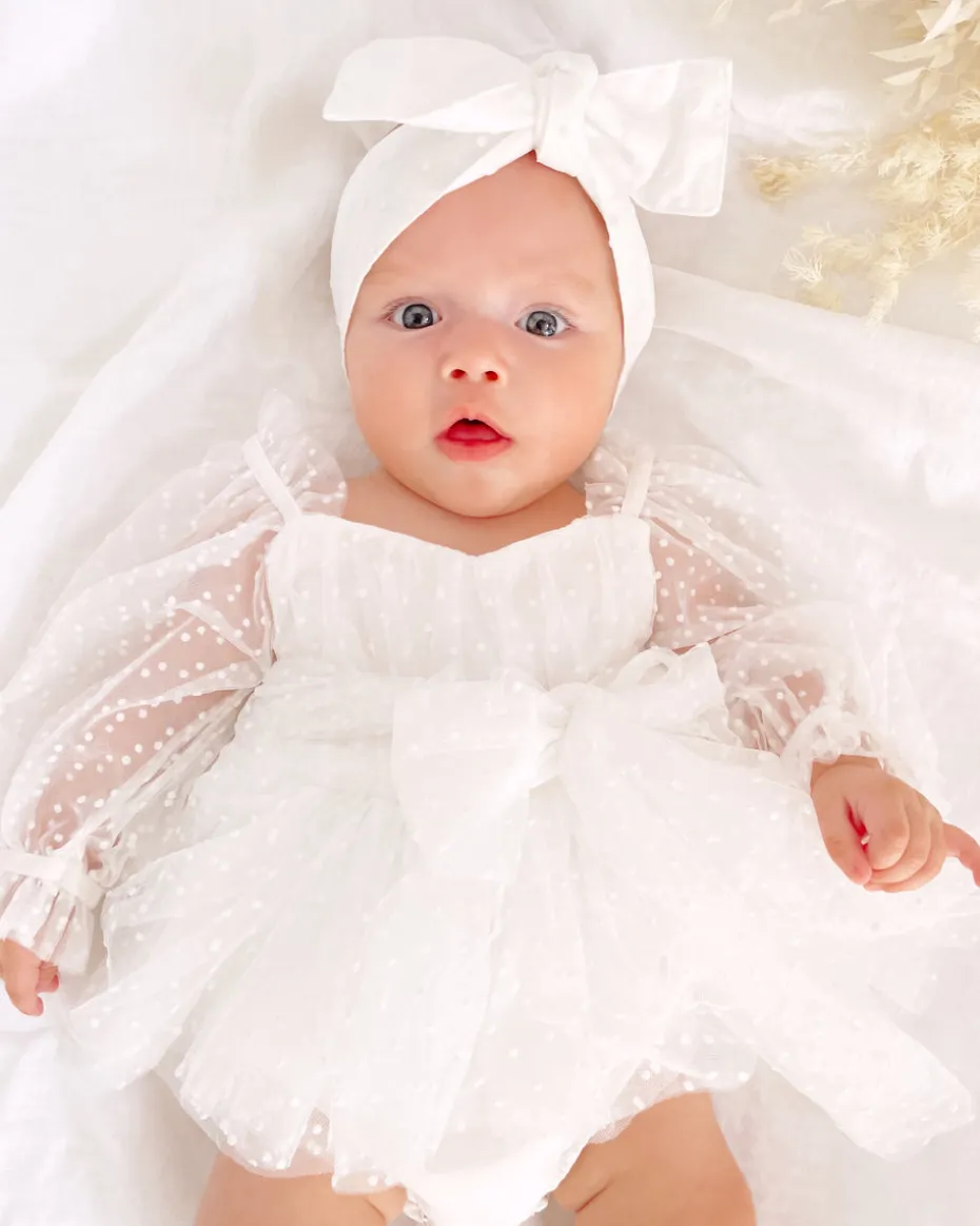 Swiss Dot White Baby Girl Tulle Hair Accessories