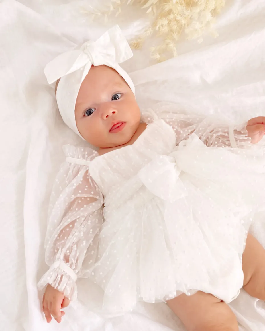 Swiss Dot White Baby Girl Tulle Hair Accessories