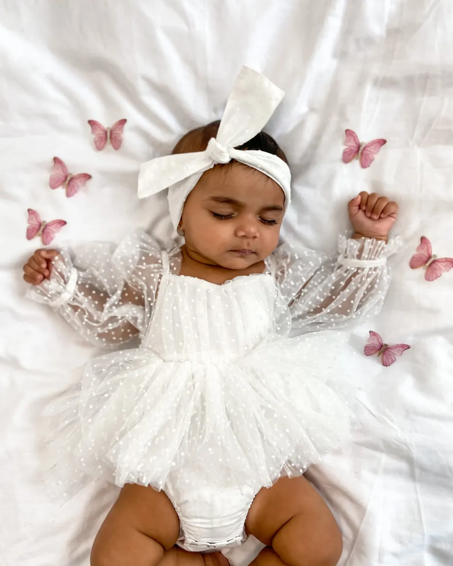Swiss Dot White Baby Girl Tulle Hair Accessories