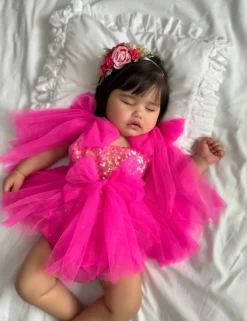 Theodora Fuchsia Pink Sequin Baby Girl Romper