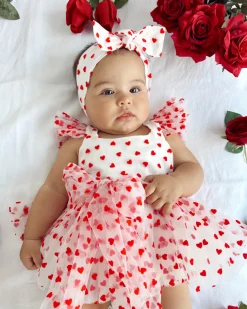 Valentina White Heart Baby Girl Romper