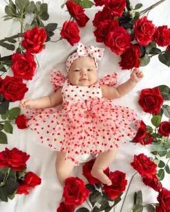 Valentina White Heart Baby Girl Romper