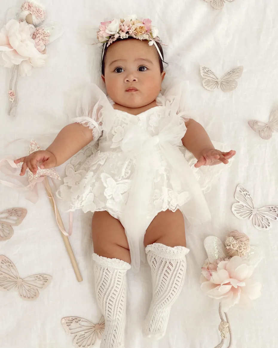 White Butterfly Kisses Baby Girls Romper