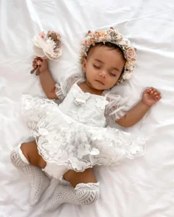 White Butterfly Kisses Baby Girls Romper