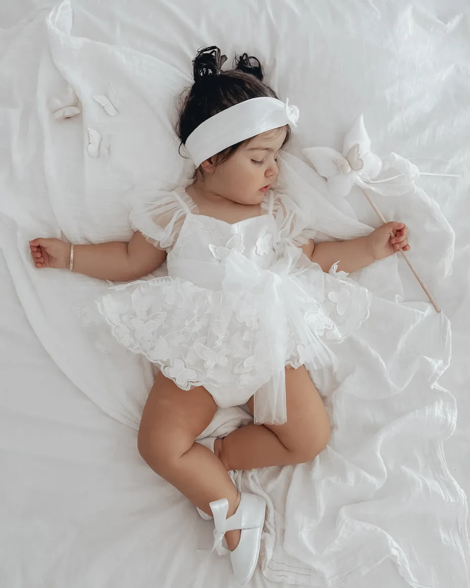 White Butterfly Kisses Baby Girls Romper
