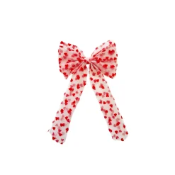 White Heart Tulle Girls Hair Bow