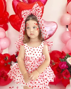 White Heart Tulle Girls Hair Bow